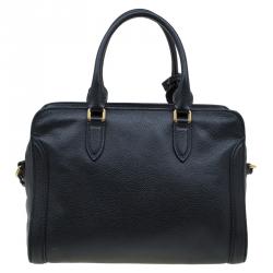 Pre Owned Alexander McQueen Black Grained Leather Padlock Tote