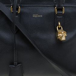 Pre Owned Alexander McQueen Black Grained Leather Padlock Tote