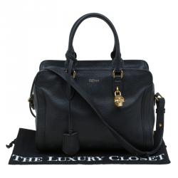 Pre Owned Alexander McQueen Black Grained Leather Padlock Tote