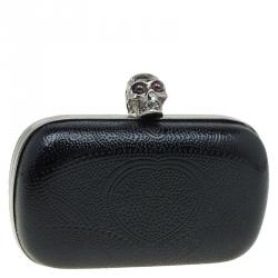 Pre Owned Alexander McQueen Black Patent Leather Dotted Embossed Skull Box Clutch