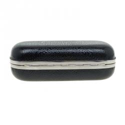 Pre Owned Alexander McQueen Black Patent Leather Dotted Embossed Skull Box Clutch
