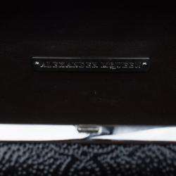 Pre Owned Alexander McQueen Black Patent Leather Dotted Embossed Skull Box Clutch