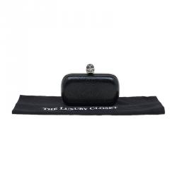 Pre Owned Alexander McQueen Black Patent Leather Dotted Embossed Skull Box Clutch