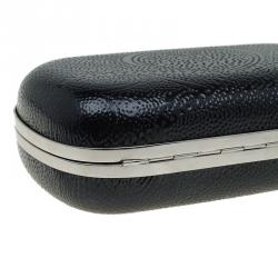 Pre Owned Alexander McQueen Black Patent Leather Dotted Embossed Skull Box Clutch