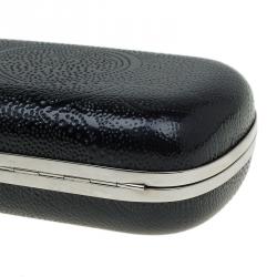 Pre Owned Alexander McQueen Black Patent Leather Dotted Embossed Skull Box Clutch