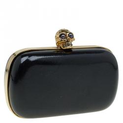 Pre Owned Alexander McQueen Black Patent Leather Skull Box Clutch