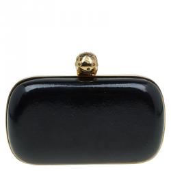 Pre Owned Alexander McQueen Black Patent Leather Skull Box Clutch