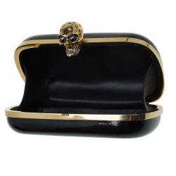 Pre Owned Alexander McQueen Black Patent Leather Skull Box Clutch