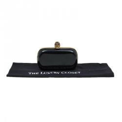 Pre Owned Alexander McQueen Black Patent Leather Skull Box Clutch