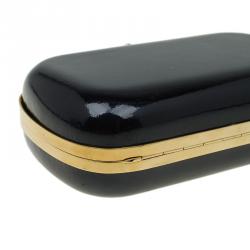 Pre Owned Alexander McQueen Black Patent Leather Skull Box Clutch