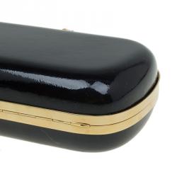 Pre Owned Alexander McQueen Black Patent Leather Skull Box Clutch