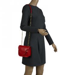 Pre Owned Alexander McQueen Red Leather Mini Heroine Chain Crossbody Bag