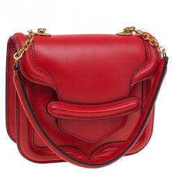Pre Owned Alexander McQueen Red Leather Mini Heroine Chain Crossbody Bag