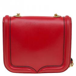 Pre Owned Alexander McQueen Red Leather Mini Heroine Chain Crossbody Bag