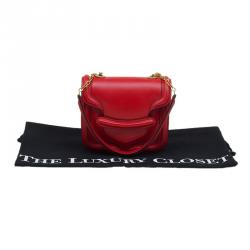 Pre Owned Alexander McQueen Red Leather Mini Heroine Chain Crossbody Bag