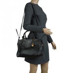 Pre Owned Alexander McQueen Black Grained Leather Padlock Tote