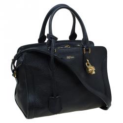 Pre Owned Alexander McQueen Black Grained Leather Padlock Tote