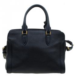 Pre Owned Alexander McQueen Black Grained Leather Padlock Tote