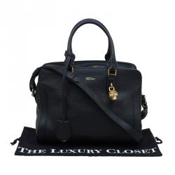 Pre Owned Alexander McQueen Black Grained Leather Padlock Tote
