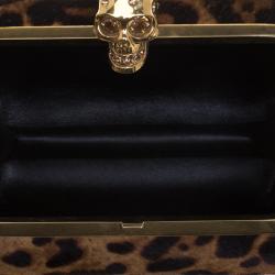 Alexander McQueen Leopard Print Calf Hair Skull Box Clutch
