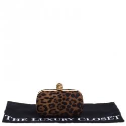 Pre Owned Alexander McQueen Leopard Print Calf Hair Skull Box Clutch
