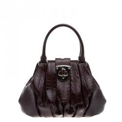 Alexander McQueen Burgundy Croc Embossed Patent Leather Elvie Satchel
