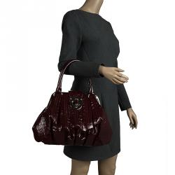 Alexander McQueen Burgundy Croc Embossed Patent Leather Elvie Satchel