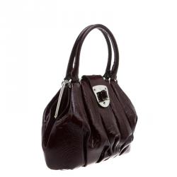 Alexander McQueen Burgundy Croc Embossed Patent Leather Elvie Satchel