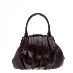 Alexander McQueen Burgundy Croc Embossed Patent Leather Elvie Satchel