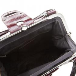 Alexander McQueen Burgundy Croc Embossed Patent Leather Elvie Satchel