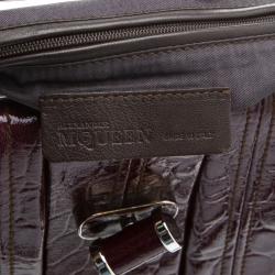 Alexander McQueen Burgundy Croc Embossed Patent Leather Elvie Satchel