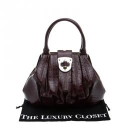 Alexander McQueen Burgundy Croc Embossed Patent Leather Elvie Satchel