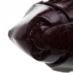 Alexander McQueen Burgundy Croc Embossed Patent Leather Elvie Satchel