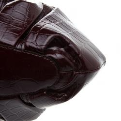 Alexander McQueen Burgundy Croc Embossed Patent Leather Elvie Satchel