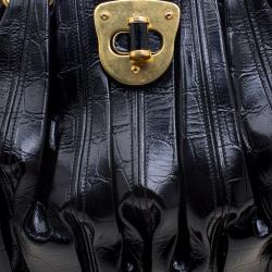 Alexander McQueen Black Croc Embossed Patent Leather Elvie Satchel