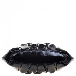Alexander McQueen Black Croc Embossed Patent Leather Elvie Satchel