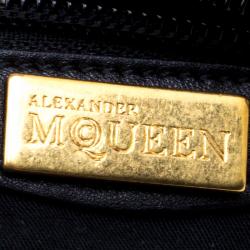 Alexander McQueen Black Croc Embossed Patent Leather Elvie Satchel