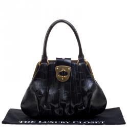 Alexander McQueen Black Croc Embossed Patent Leather Elvie Satchel