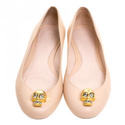 Pre Owned Alexander McQueen Beige Leather Skull City Ballet Flats Size 36
