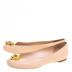 Pre Owned Alexander McQueen Beige Leather Skull City Ballet Flats Size 36