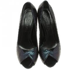 Pre Owned Alexander McQueen Two Tone Python Metallic Leather Peep Toe Platform Pumps Size 38