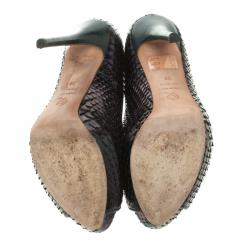 Pre Owned Alexander McQueen Two Tone Python Metallic Leather Peep Toe Platform Pumps Size 38
