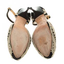 Pre Owned Alexander McQueen Black Cord Embroidered Suede Peep Toe Ankle Strap D'orsay Pumps Size 37