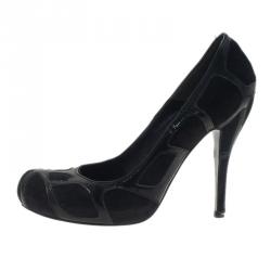 Pre Owned Alexander McQueen Black Suede and Leather Pumps Size 37.5 