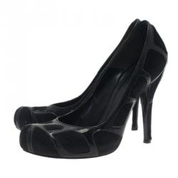Pre Owned Alexander McQueen Black Suede and Leather Pumps Size 37.5 