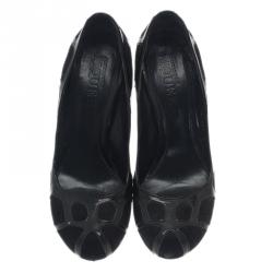 Pre Owned Alexander McQueen Black Suede and Leather Pumps Size 37.5 