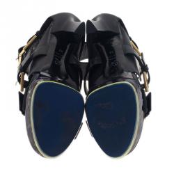 Pre Owned Alexander McQueen Black Plexi Plaque Strappy Platform Sandals Size 38