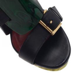 Pre Owned Alexander McQueen Black Plexi Plaque Strappy Platform Sandals Size 38