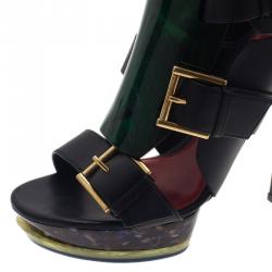 Pre Owned Alexander McQueen Black Plexi Plaque Strappy Platform Sandals Size 38