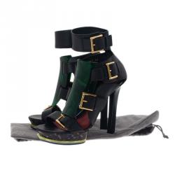 Pre Owned Alexander McQueen Black Plexi Plaque Strappy Platform Sandals Size 38